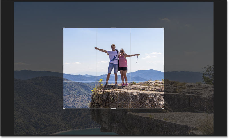 The crop border has switched from Portrait to Landscape orientation in Photoshop
