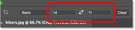 Entering a custom aspect ratio for the Crop Tool in Photoshop