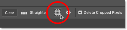 Clicking the Overlay icon in the Crop Tool options in Photoshop