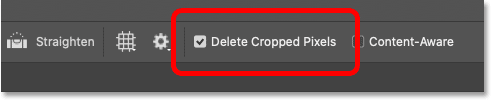 The Delete Cropped Pixels option for the Crop Tool in Photoshop's Options Bar
