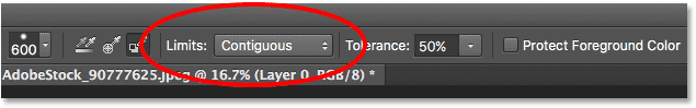 The Limits option for the Background Eraser in the Options Bar. 