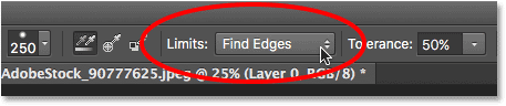 Changing the Limits option for the Background Eraser to Find Edges. 